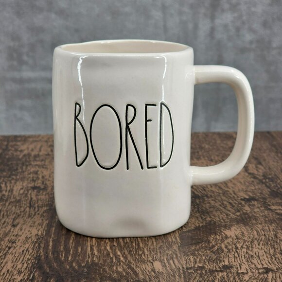 Rae Dunn BORED LL Large Letter Mug Coffee Tea Cocoa Farmhouse Cream Black Big - Picture 1 of 7